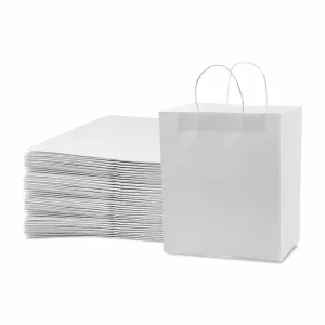 10x6.75x12 White Paper Takeout Bags with Handles