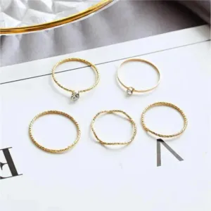 Alloy Cubic Zirconia Gold Plated Ring Set - Set Of 5