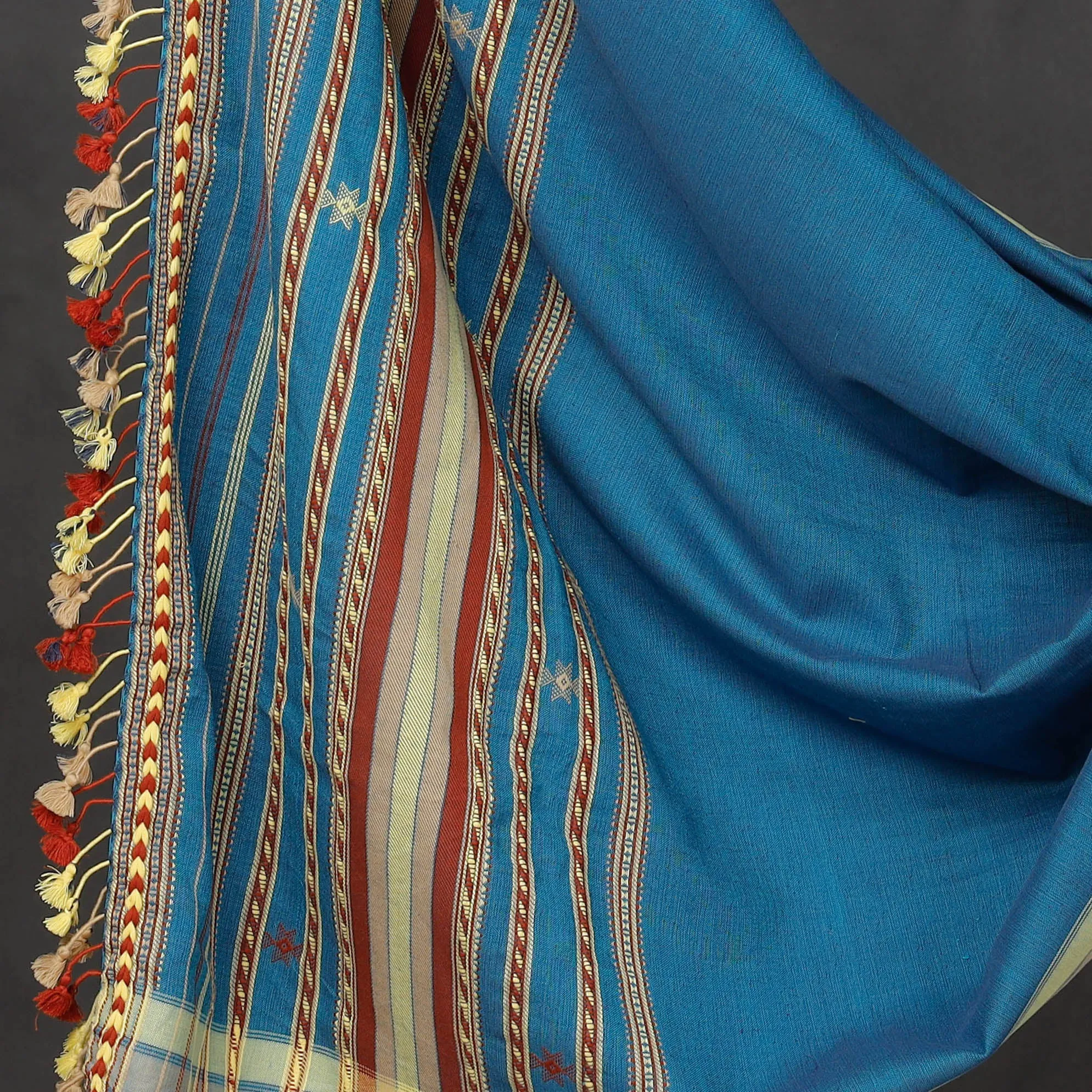 Blue - 2pc Kutch Bhujodi Weaving Handloom Fine Cotton Suit Material Set