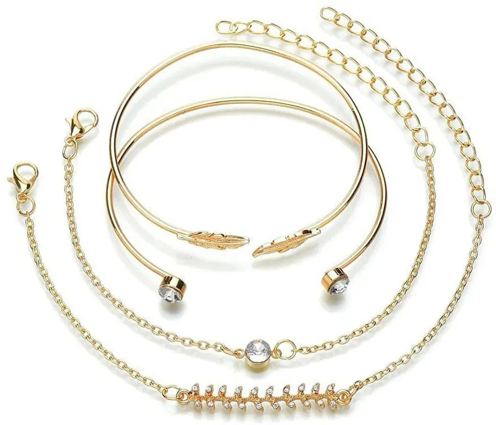 Combo 4Pce Set Gold Plated Layered Adjustable Boha Bracelet Set (Pack Of 4)