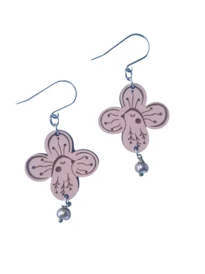 Dusty Rose/Pink Bird Flower Earrings, Lightweight, Hypoallergenic, Made in Vermont