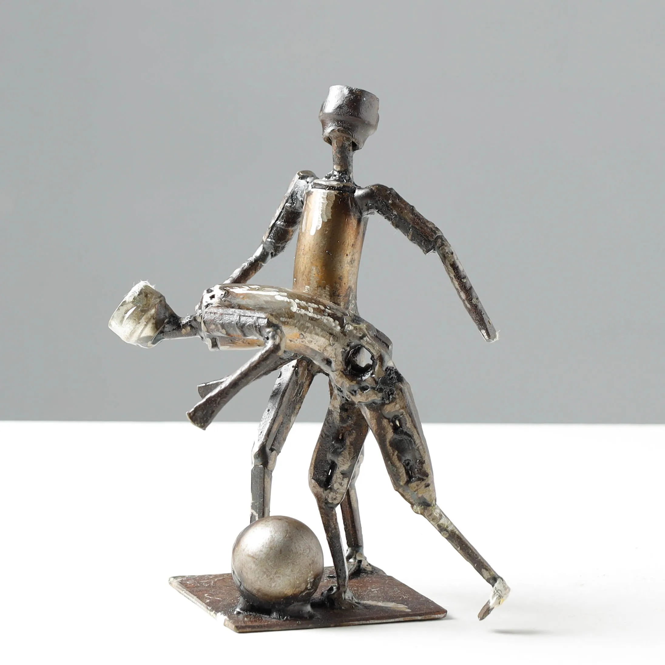 Football Players - Handmade Recycled Metal Sculpture by Debabrata Ruidas