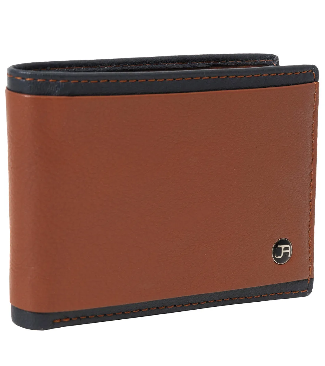 Jack Abrahams Goat Nappa Leather Bi-Fold Stylish Wallet Cognac/Black