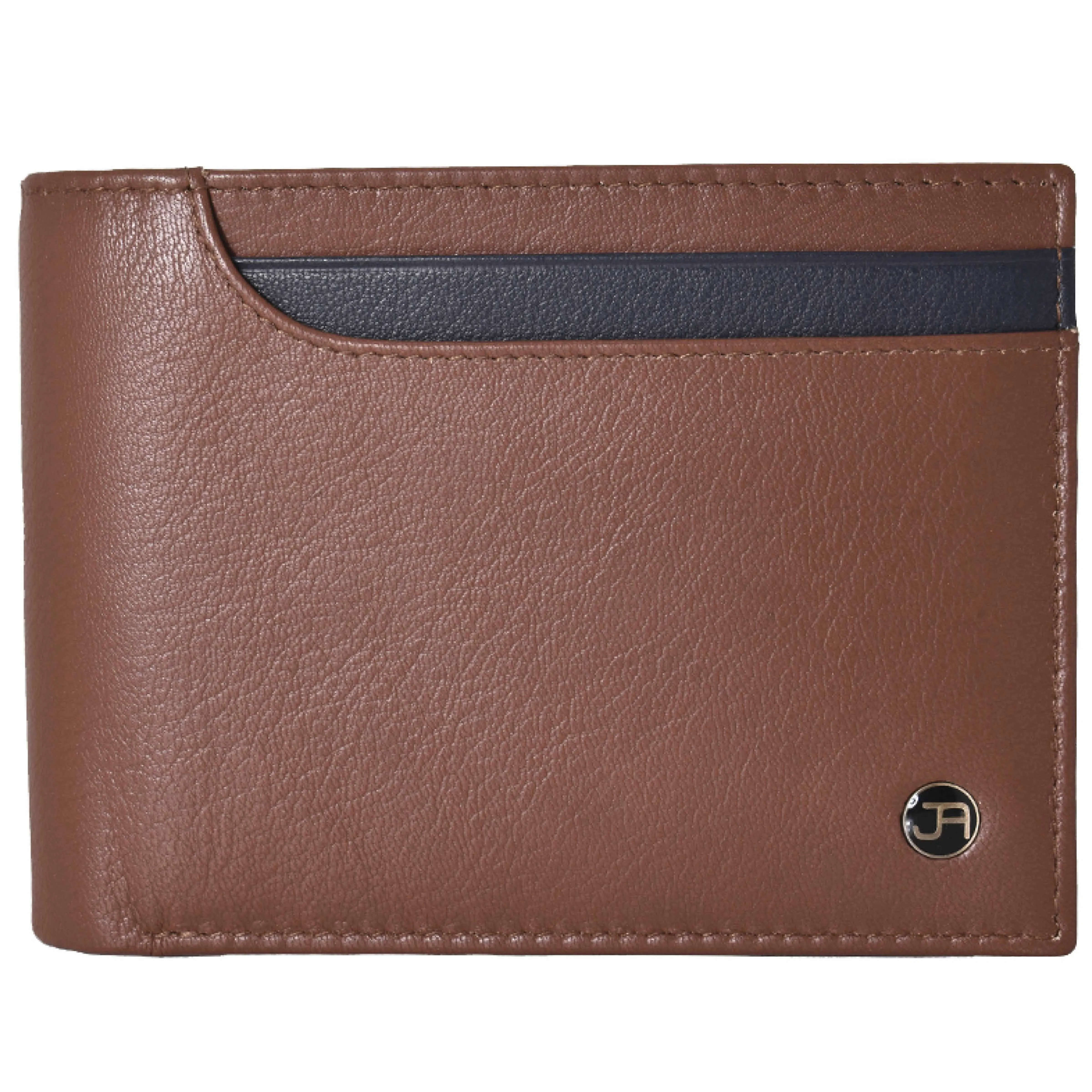 Jack Abrahams Goat Nappa Leather Bi-Fold Top Front Wallet Cognac/Black