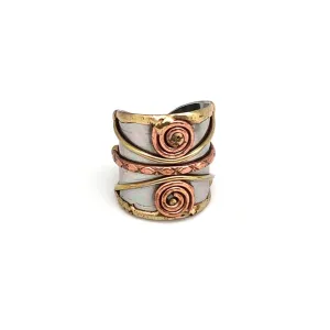 Mixed Metal Cuff Ring - Spiral Reflection