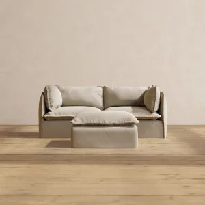 Modular Performance 2-Seater   Ottoman in Dune | Deluxe Blend