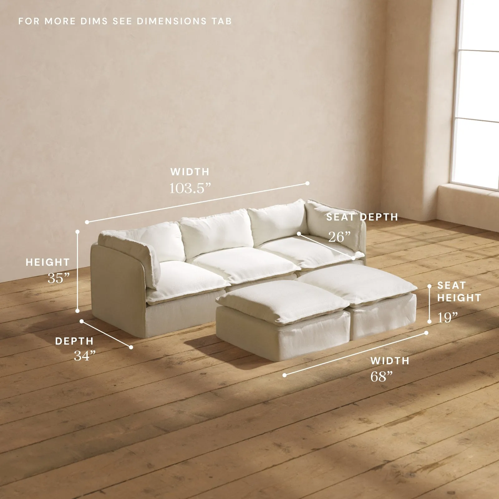 Modular Performance 3-Seater   Bench Ottoman in Eggshell | Deluxe Blend