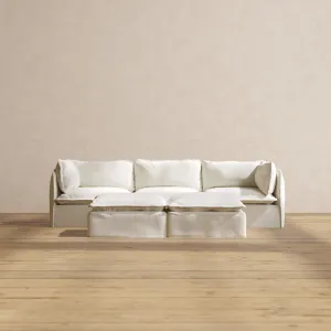 Modular Performance 3-Seater   Bench Ottoman in Eggshell | Deluxe Blend