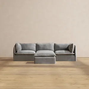 Modular Performance 3-Seater   Ottoman in Ash | Deluxe Blend