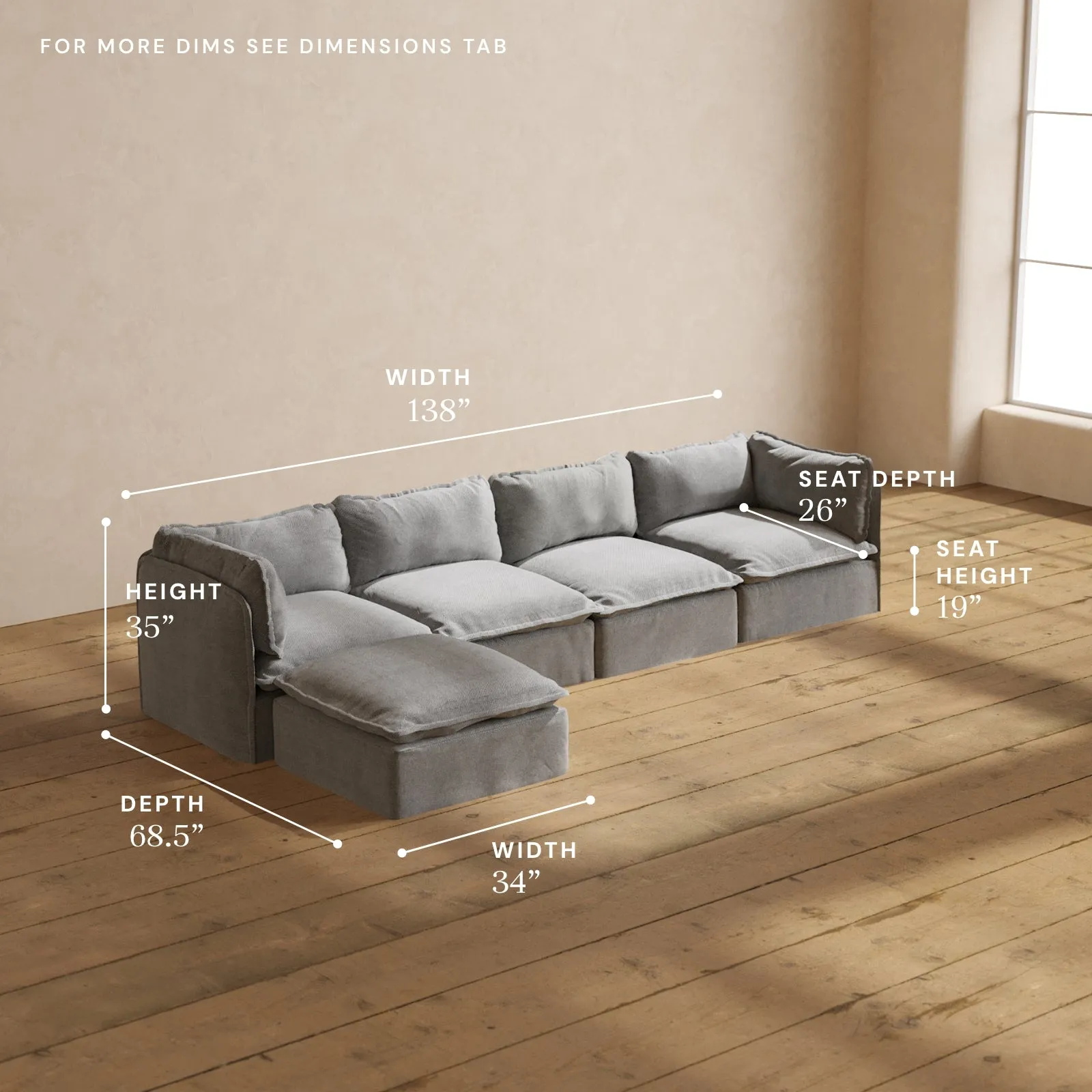 Modular Performance 4-Seater Sectional in Ash | Relaxed Blend