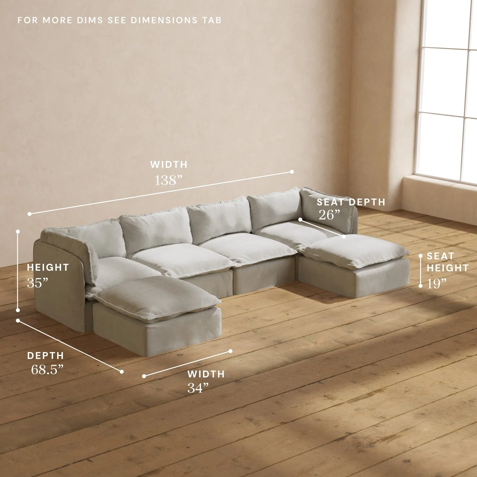 Modular Performance 4-Seater U-Sectional in Cloud | Relaxed Blend