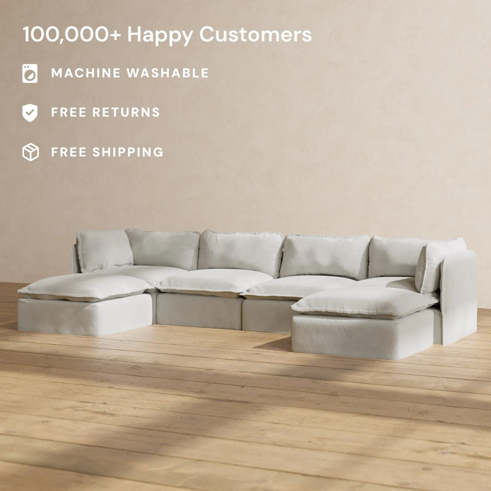 Modular Performance 4-Seater U-Sectional in Cloud | Relaxed Blend