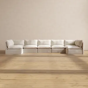 Modular Performance 7-Seater Open-Ends U-Sectional in Flour | Relaxed Blend