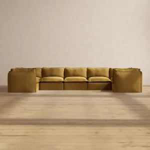 Modular Performance 7-Seater U-Sectional in Toffee | Deluxe Blend