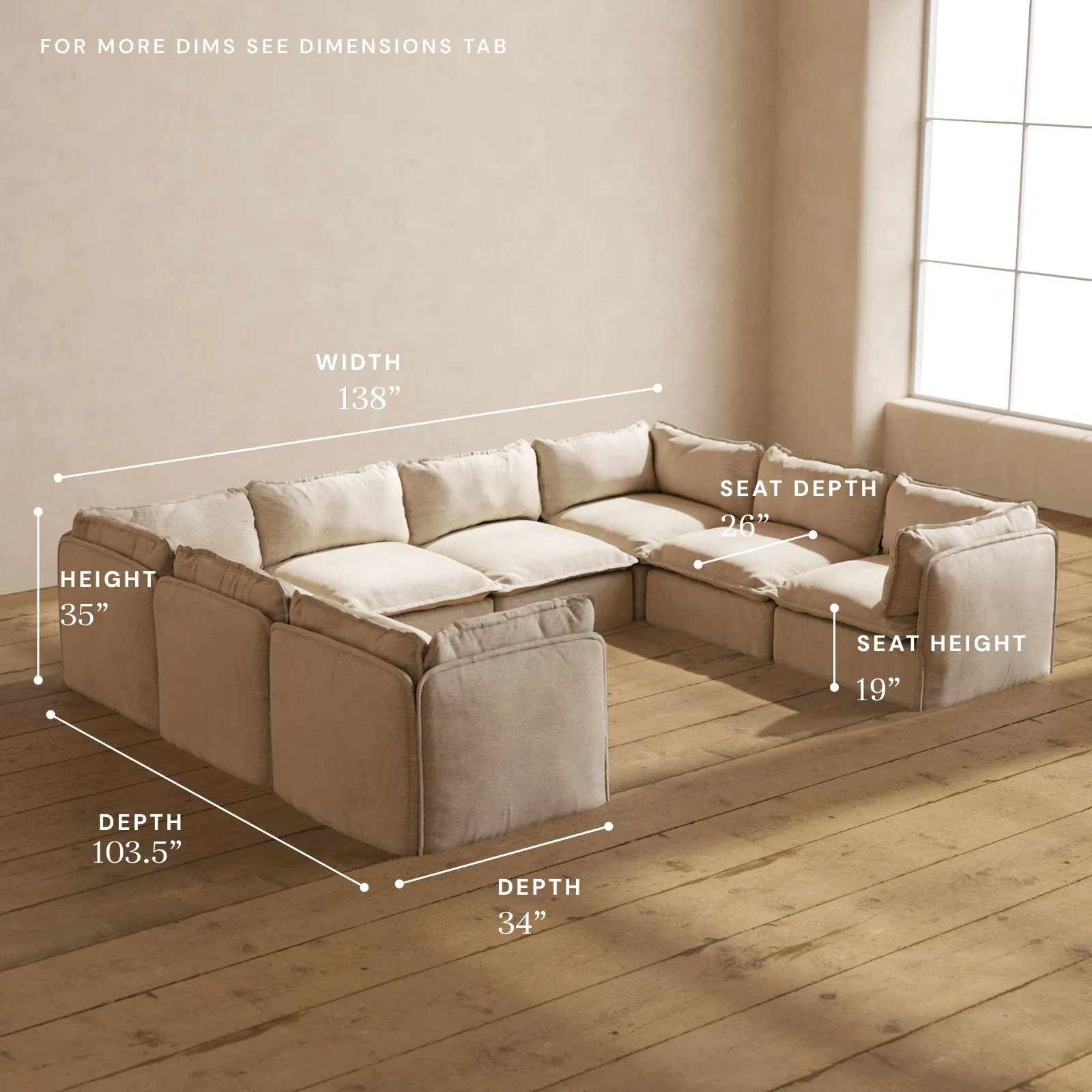 Modular Performance 8-Seater U-Sectional in Oat | Relaxed Blend