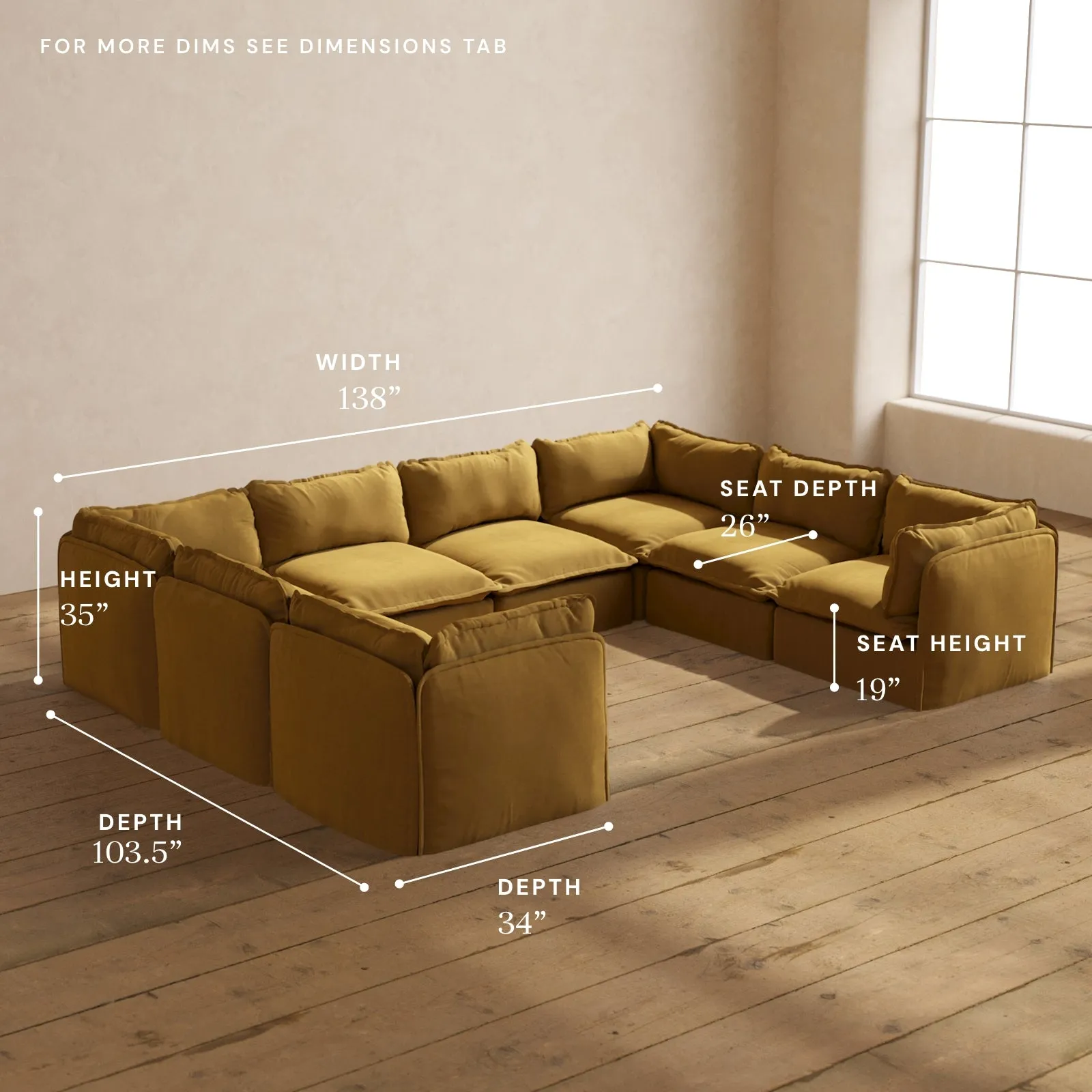 Modular Performance 8-Seater U-Sectional in Toffee | Relaxed Blend