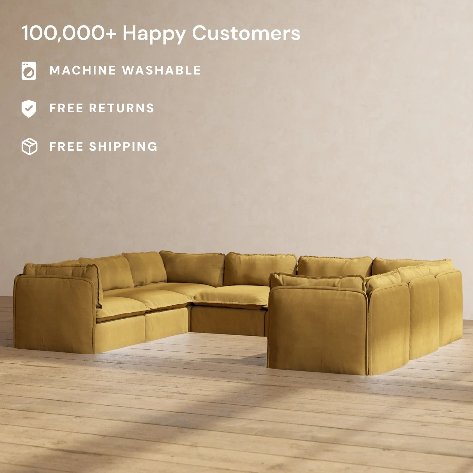 Modular Performance 8-Seater U-Sectional in Toffee | Relaxed Blend