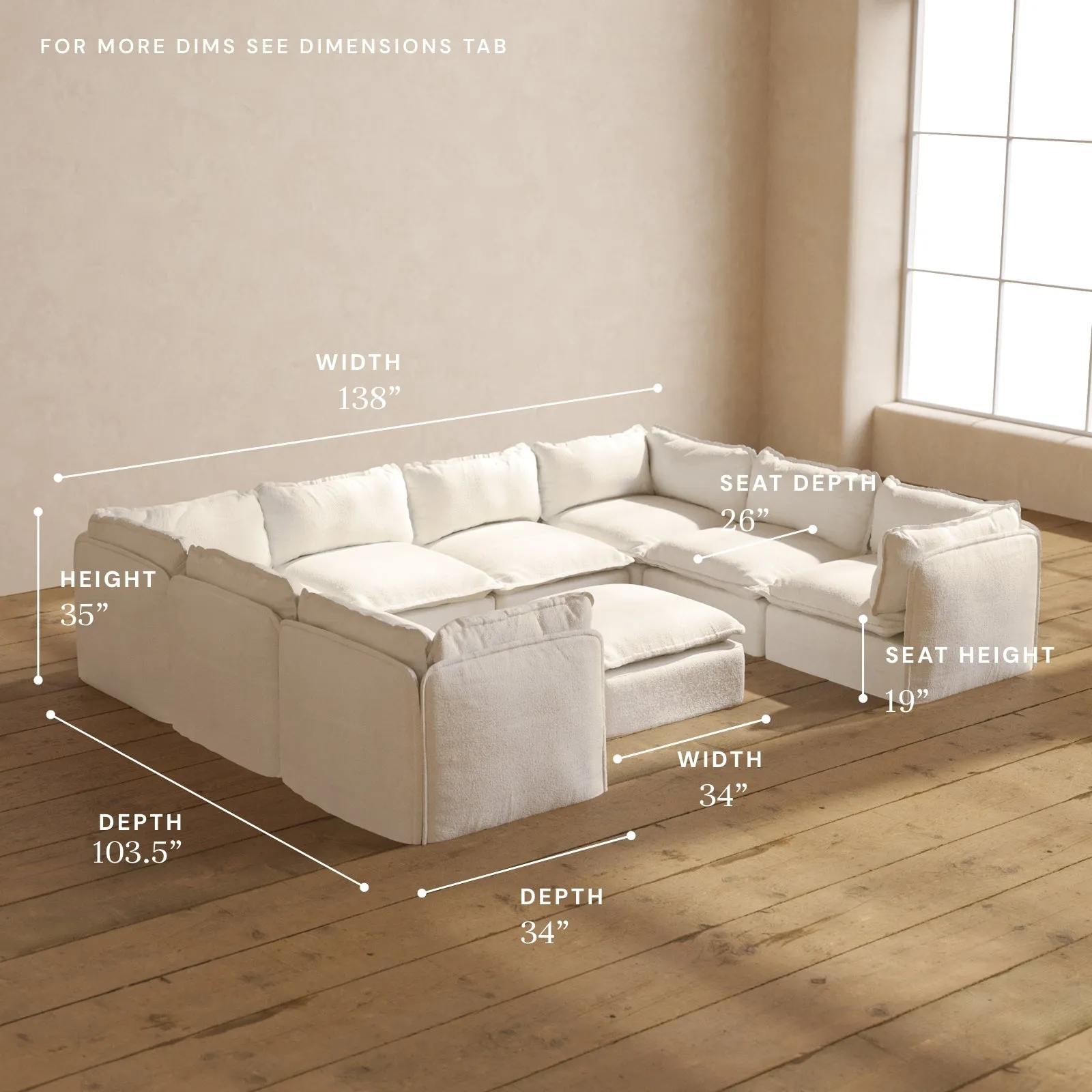 Modular Performance 8-Seater U-Sectional   Ottoman in Mousse | Deluxe Blend