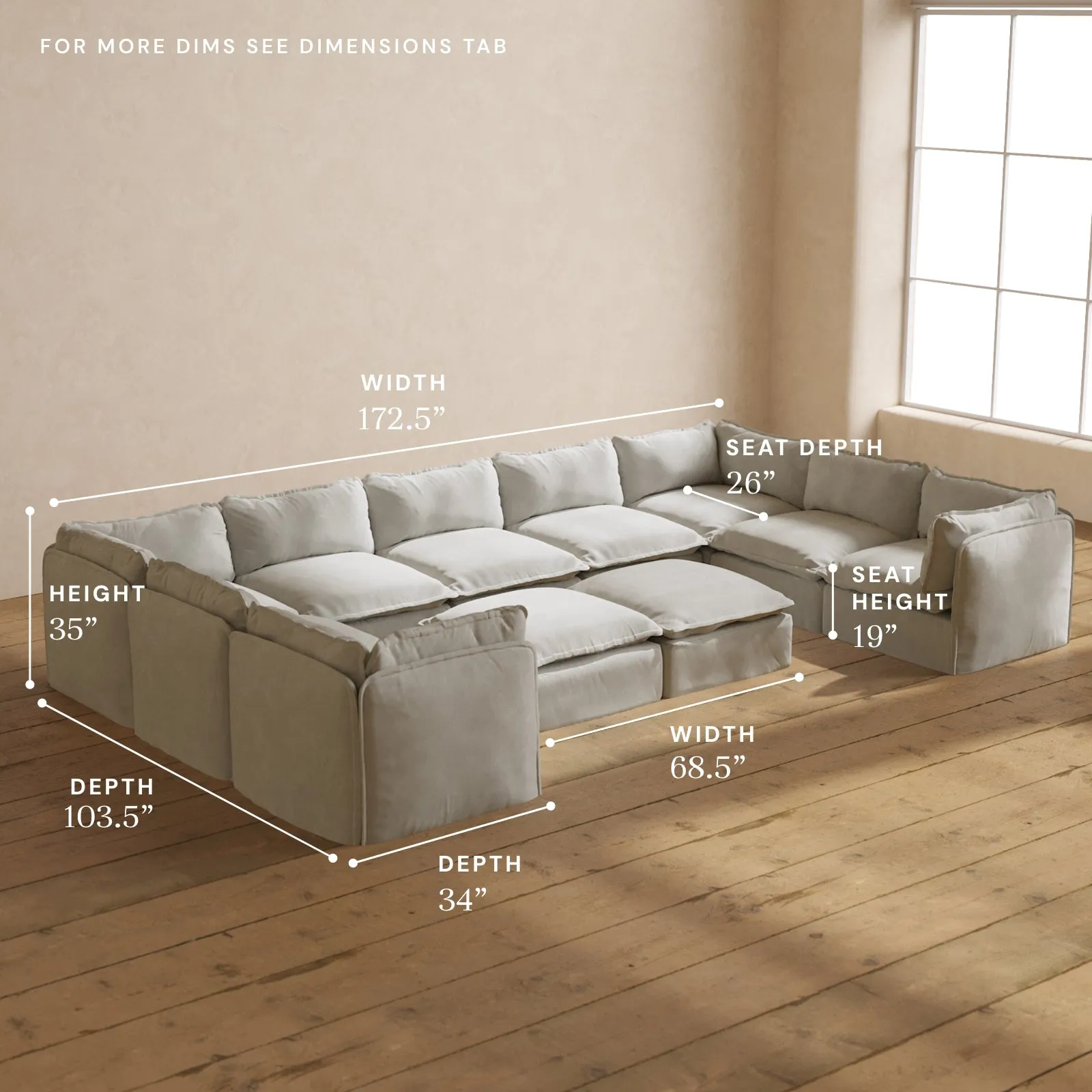 Modular Performance 9-Seater U-Sectional   Bench Ottoman in Cloud | Relaxed Blend