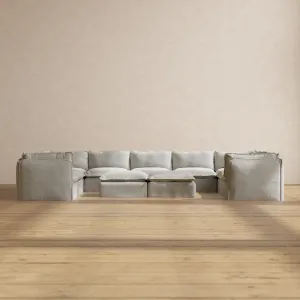 Modular Performance 9-Seater U-Sectional   Bench Ottoman in Cloud | Relaxed Blend