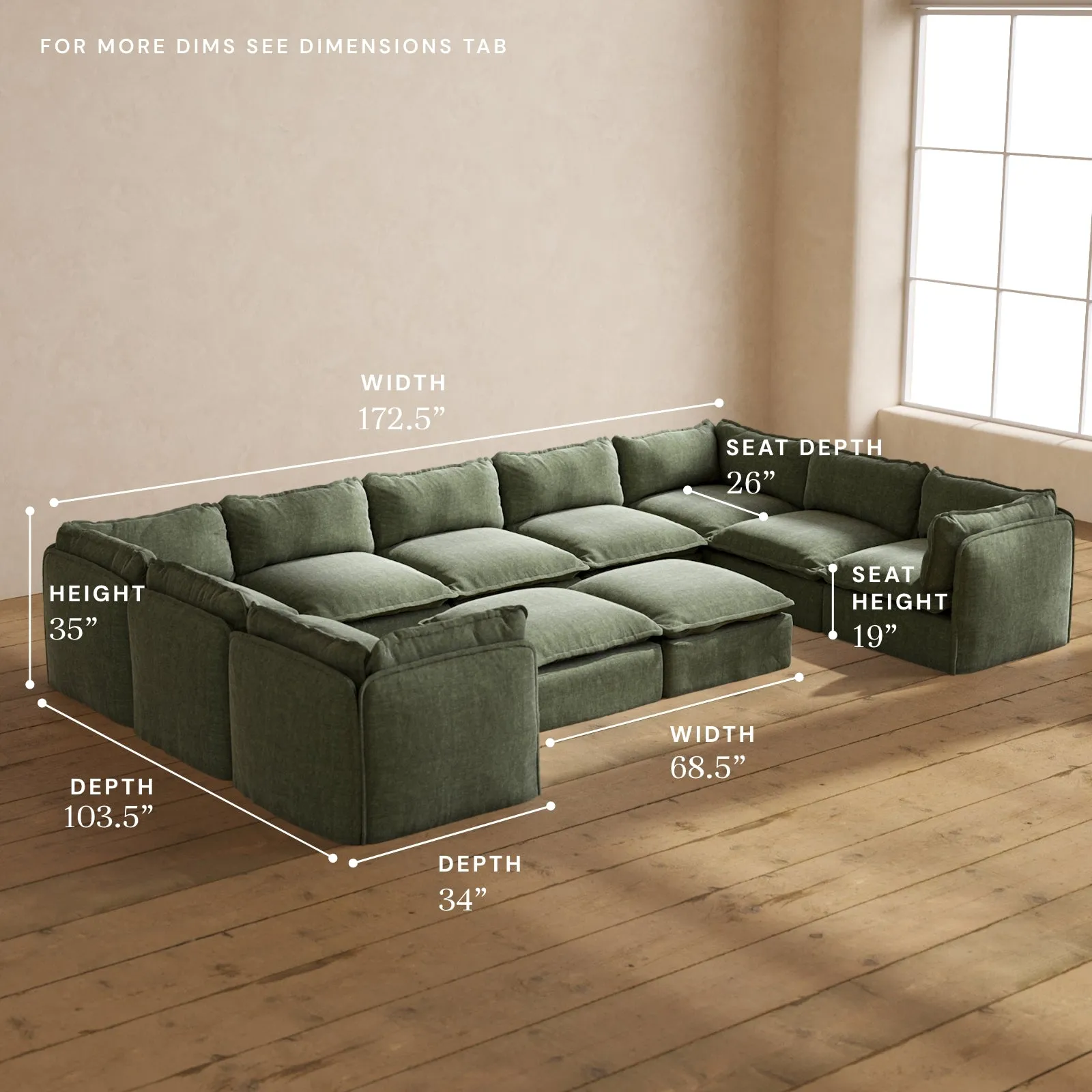 Modular Performance 9-Seater U-Sectional   Bench Ottoman in Willow | Relaxed Blend