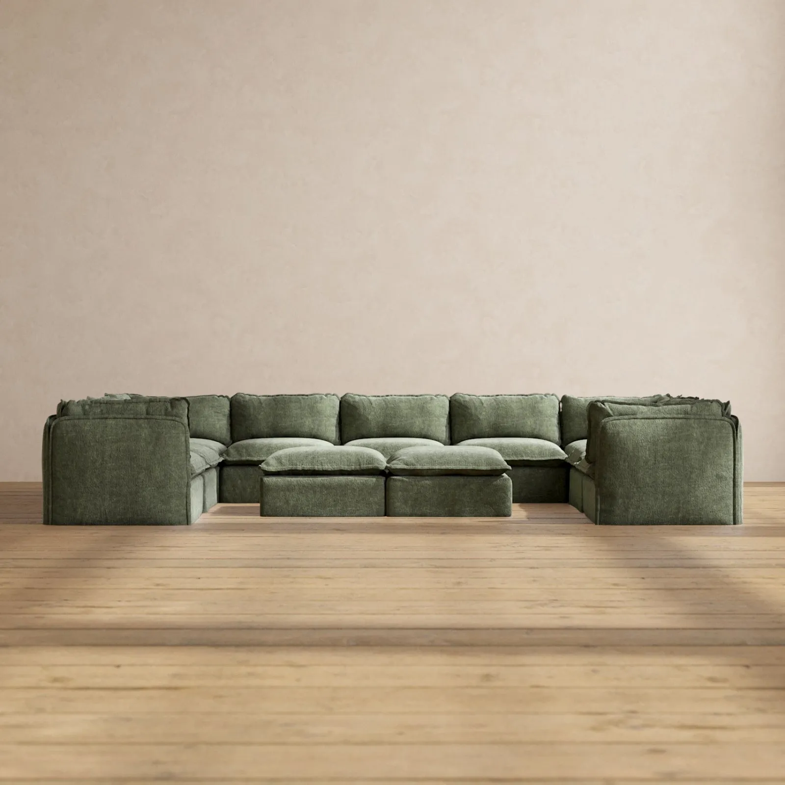 Modular Performance 9-Seater U-Sectional   Bench Ottoman in Willow | Relaxed Blend