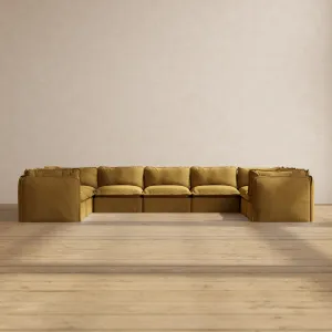 Modular Performance 9-Seater U-Sectional in Toffee | Deluxe Blend