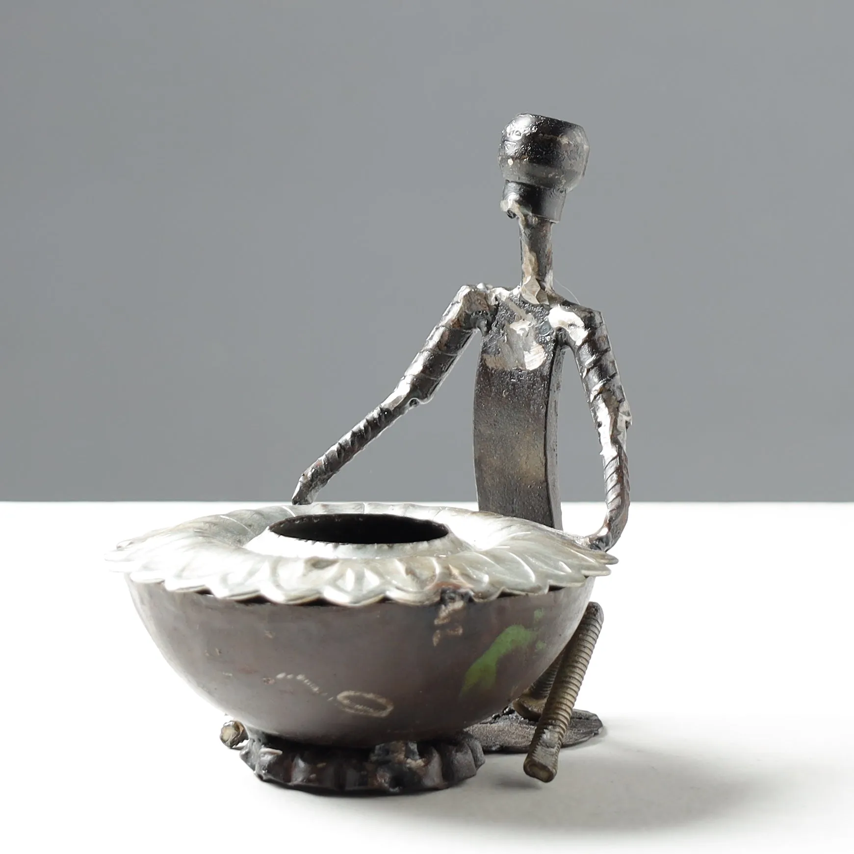 Mother & Ashtray - Handmade Recycled Metal Sculpture by Debabrata Ruidas