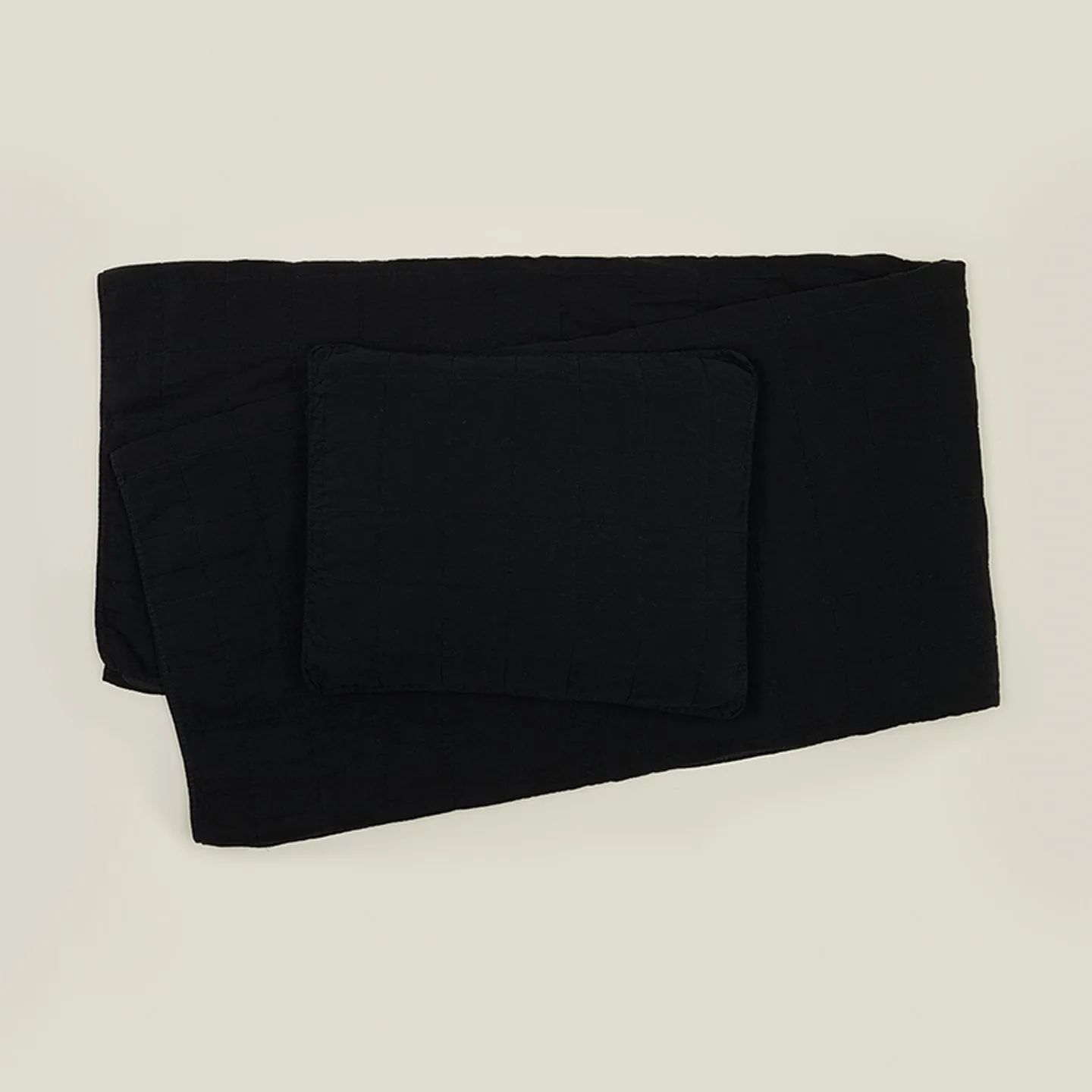 Simple Linen Quilted Shams, Set of 2 - Black