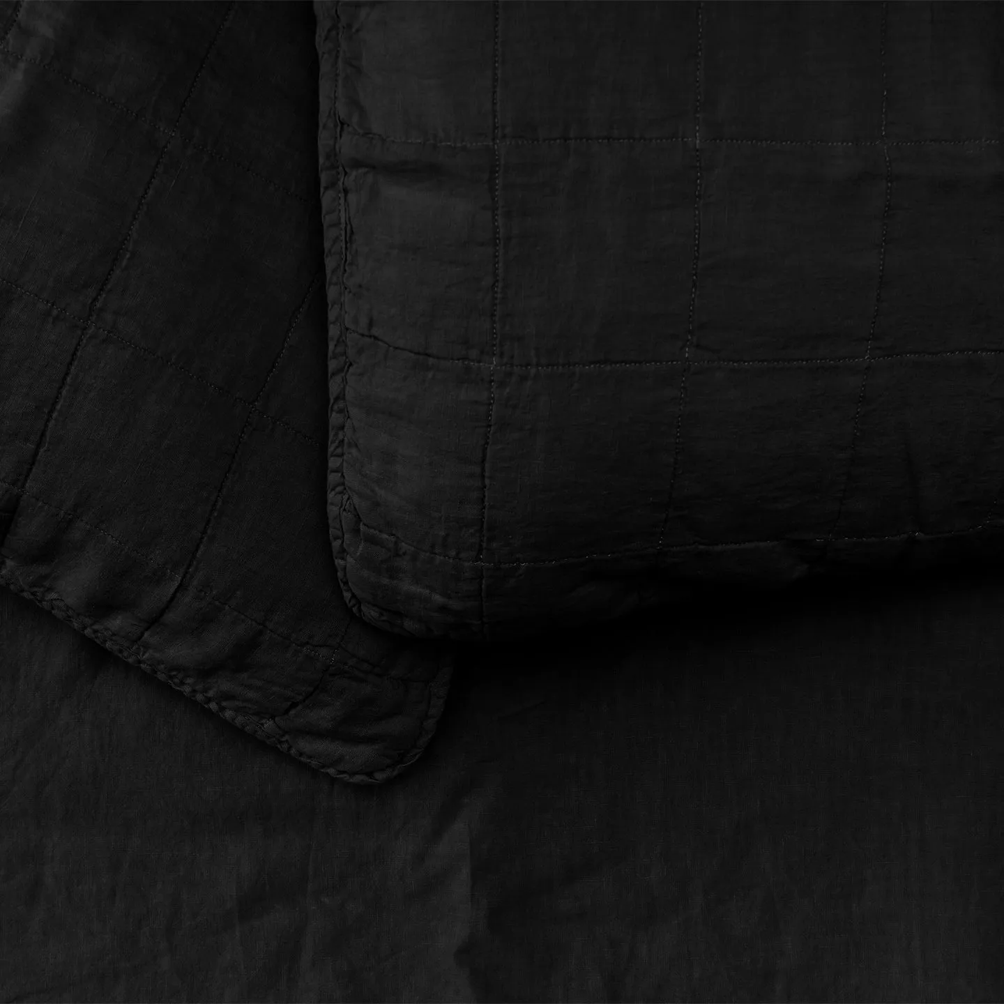 Simple Linen Quilted Shams, Set of 2 - Black