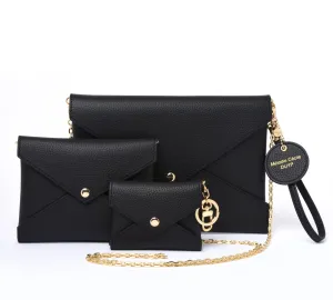 Togo Leather - Envelope trio - Clutch Set - BLACK